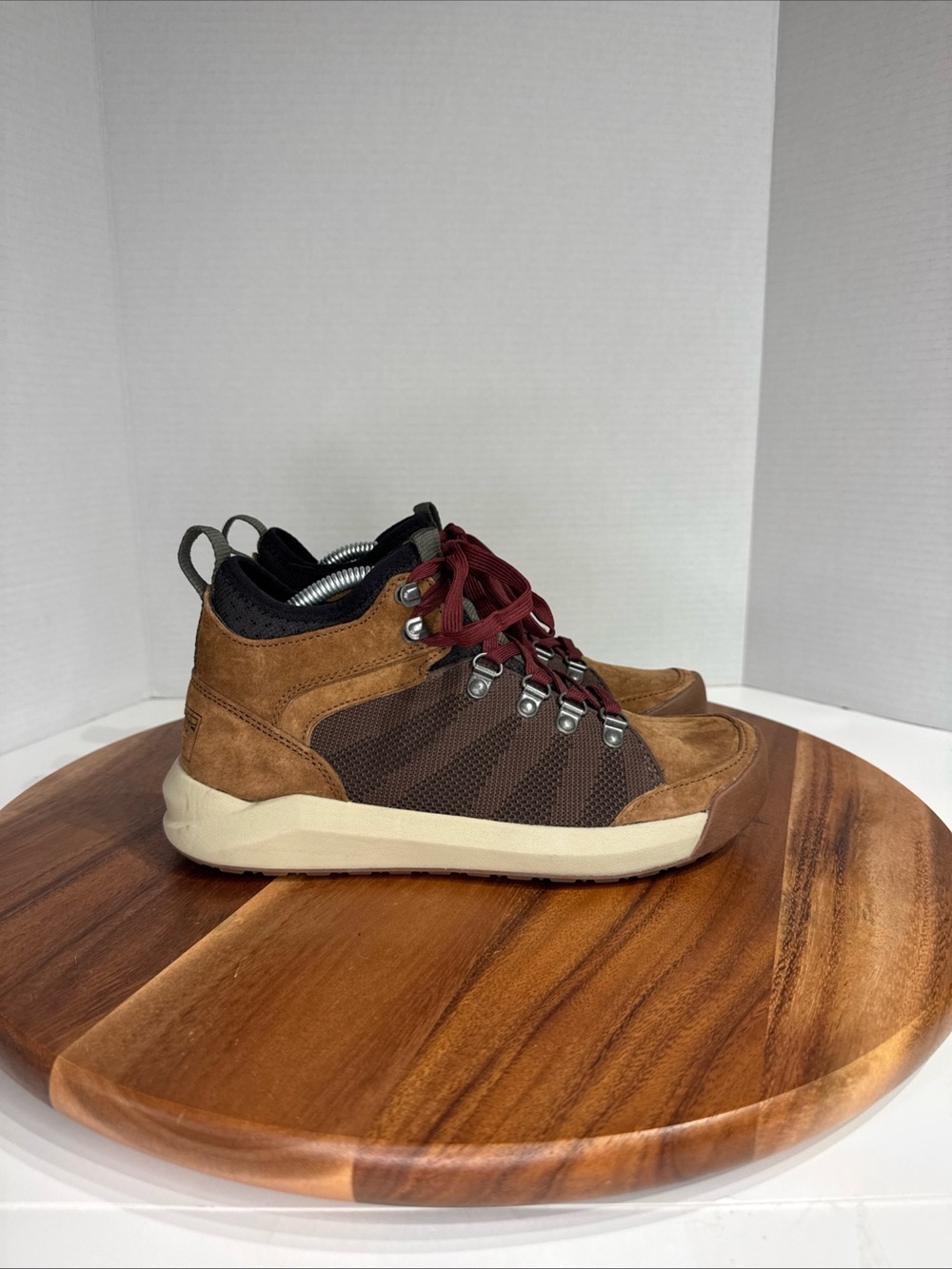 Men's Brown Suede Hiking-Style Sneakers with Burgundy Laces